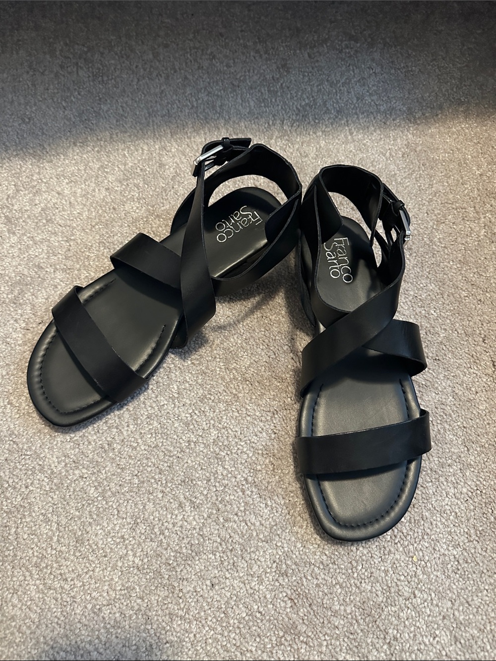 Franco Sarto Black Strappy Crisscross Ankle Sandals